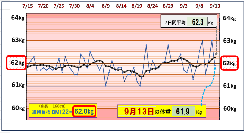 9月13日の（BMI＝22）の維持を目標にしたグラフ