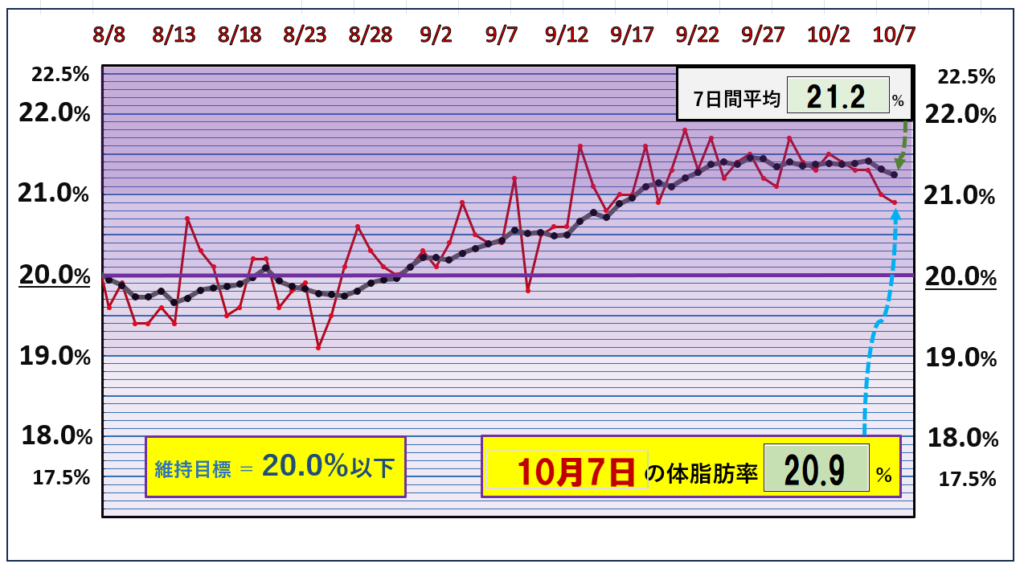 体脂肪率20％以下を目標にしたグラフ『10月6日』