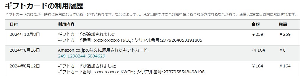 Amazonギフトカードの取り扱い