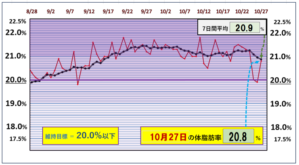 体脂肪率20％以下を目標にしたグラフ『10月27日』