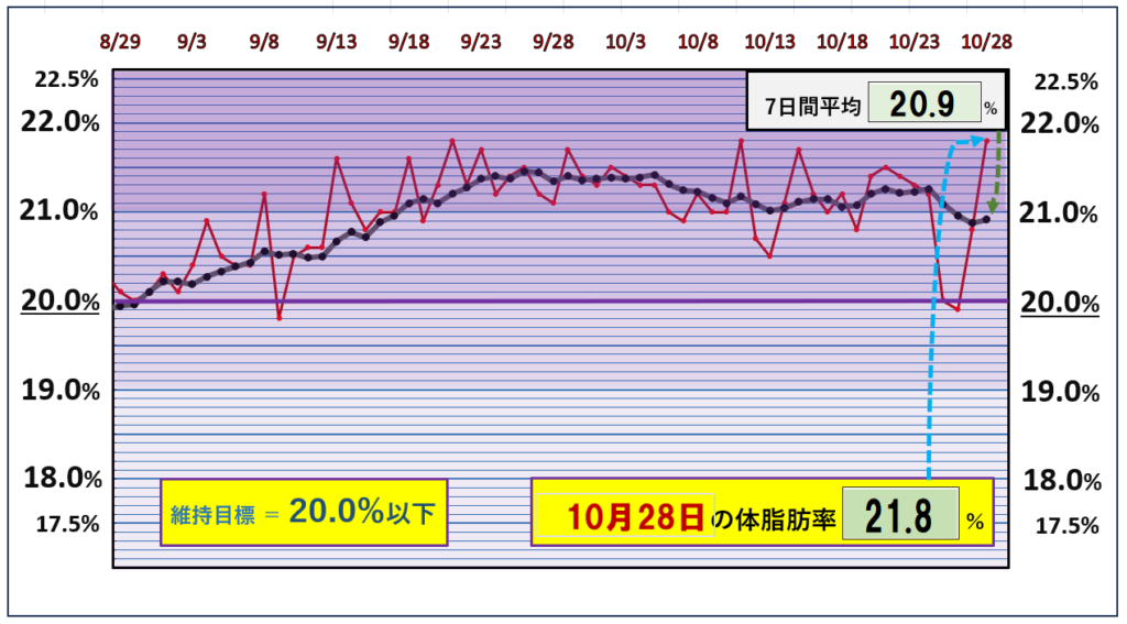 体脂肪率20％以下を目標にしたグラフ『10月28日』