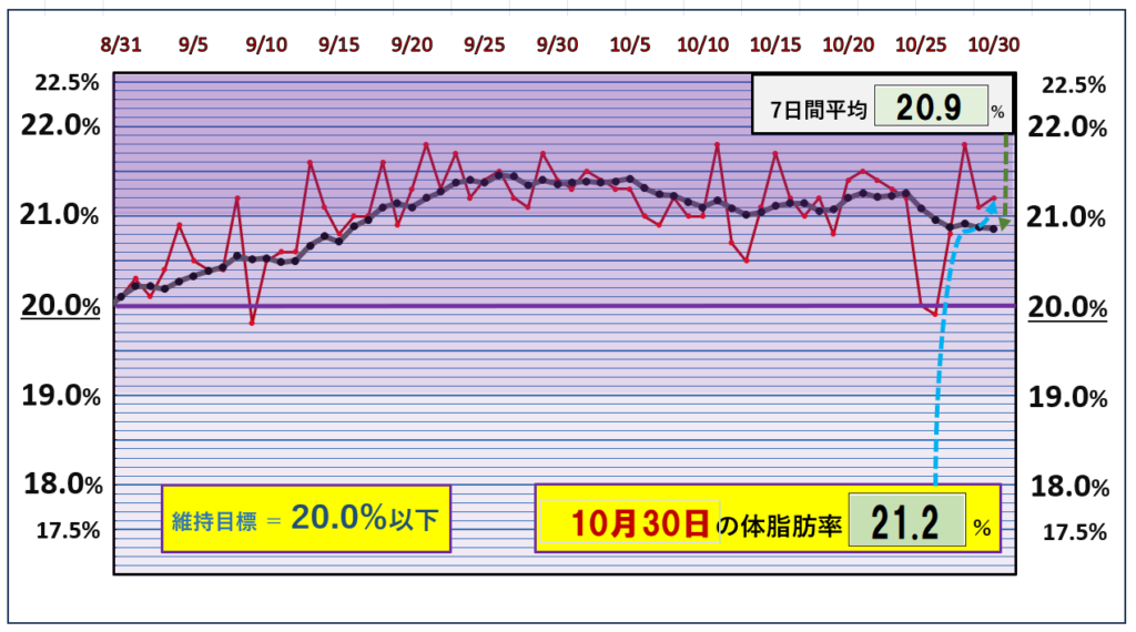 体脂肪率20％以下を目標にしたグラフ『10月30日』