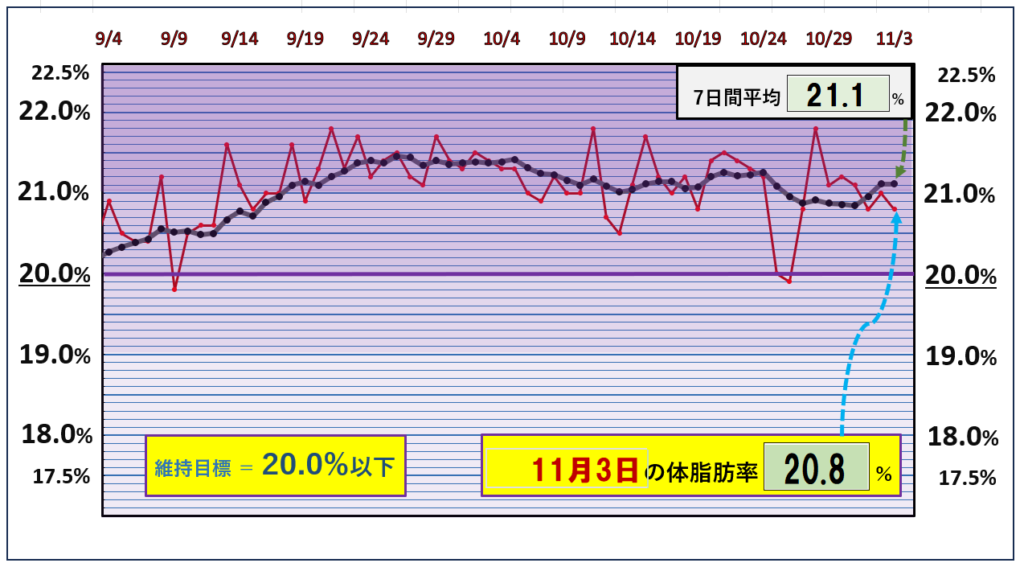 体脂肪率20％以下を目標にしたグラフ『11月 3日』