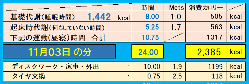 消費カロリーの合計値の画像『11月3日』