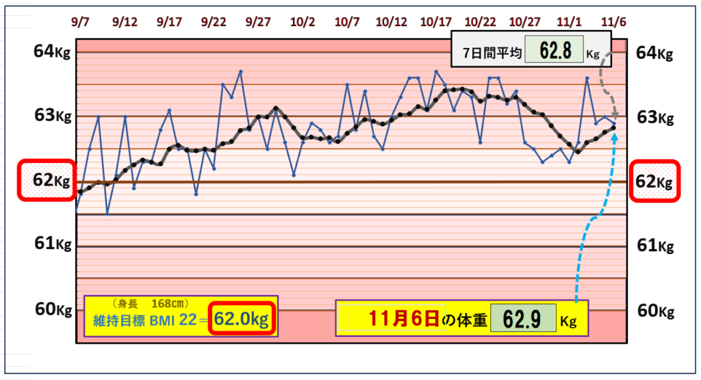 BMI＝22の維持を目標にしたグラフ『11月6日』