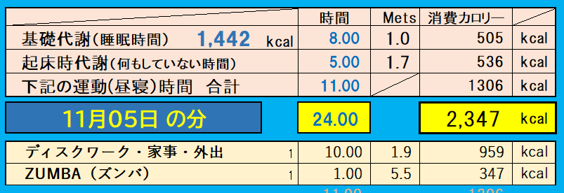 消費カロリーの合計値の画像『11月5日』