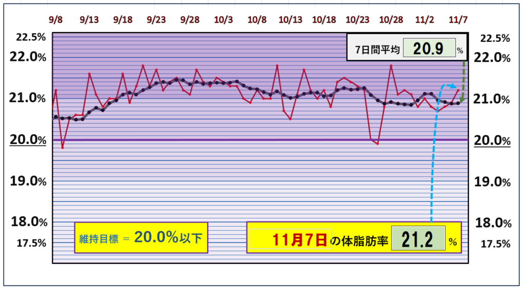 体脂肪率20％以下を目標にしたグラフ『11月7日』