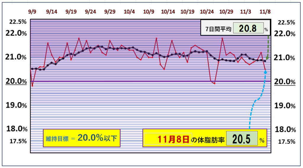 体脂肪率20％以下を目標にしたグラフ『11月8日』