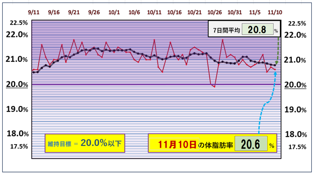 体脂肪率20％以下を目標にしたグラフ『11月10日』