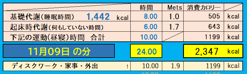 消費カロリーの合計値の画像『11月9日』