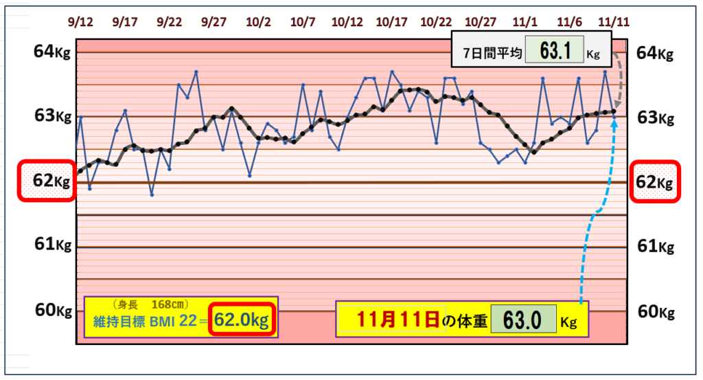 BMI＝22の維持を目標にしたグラフ『11月11日』