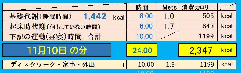 消費カロリーの合計値の画像『11月10日』