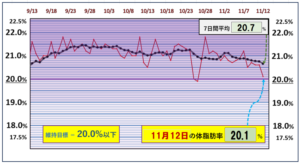 体脂肪率20％以下を目標にしたグラフ『11月12日』