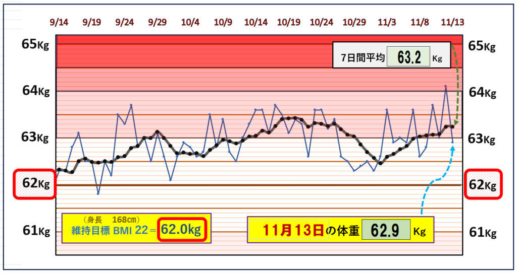 BMI＝22の維持を目標にしたグラフ『11月13日』