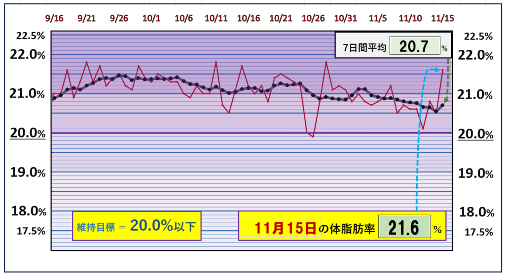 体脂肪率20％以下を目標にしたグラフ『11月15日』