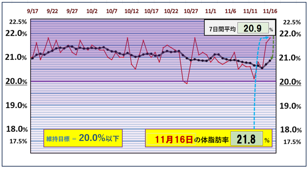 体脂肪率20％以下を目標にしたグラフ『11月16日』