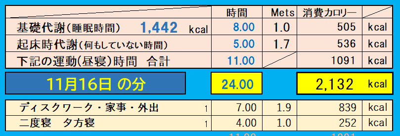 消費カロリーの合計値の画像『11月16日』