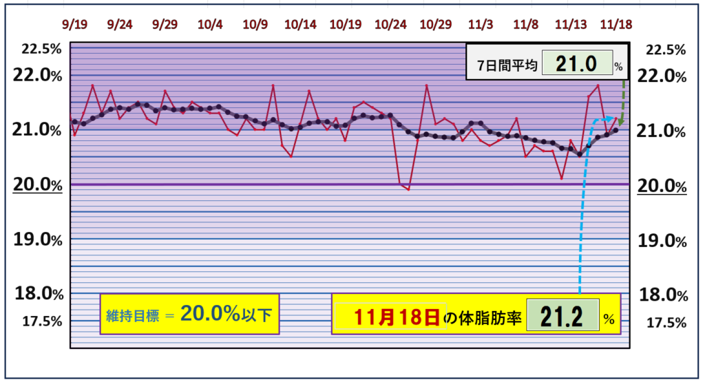 体脂肪率20％以下を目標にしたグラフ『11月18日』