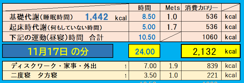 消費カロリーの合計値の画像『11月17日』