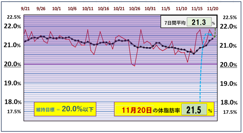 体脂肪率20％以下を目標にしたグラフ『11月20日』