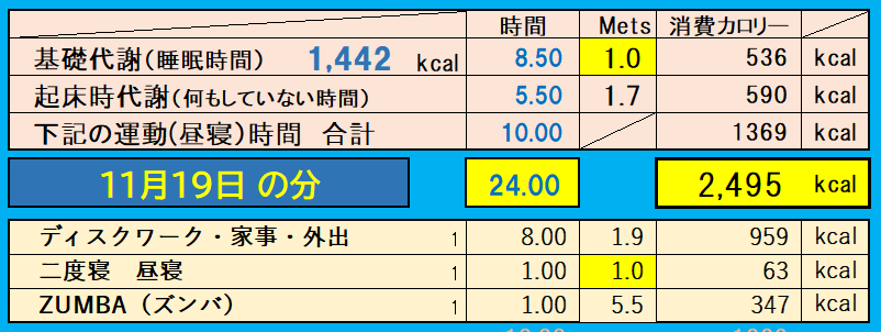 消費カロリーの合計値の画像『11月19日』