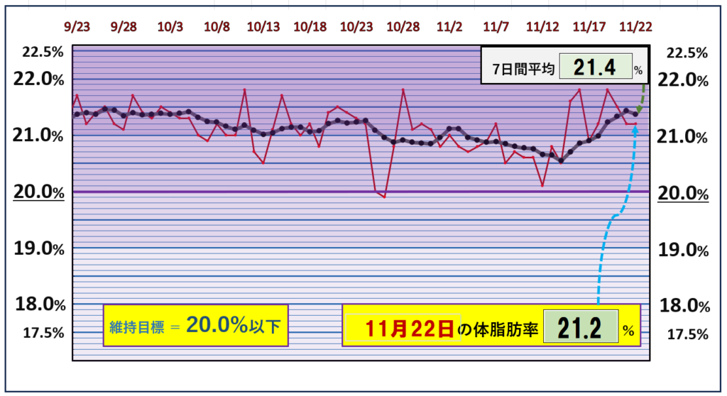 体脂肪率20％以下を目標にしたグラフ『11月22日』