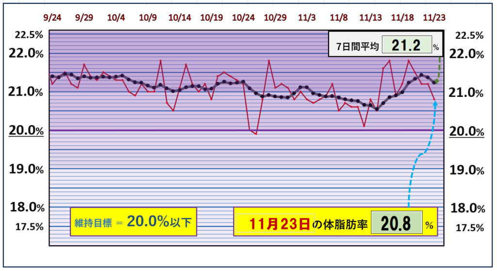 体脂肪率20％以下を目標にしたグラフ『11月23日』