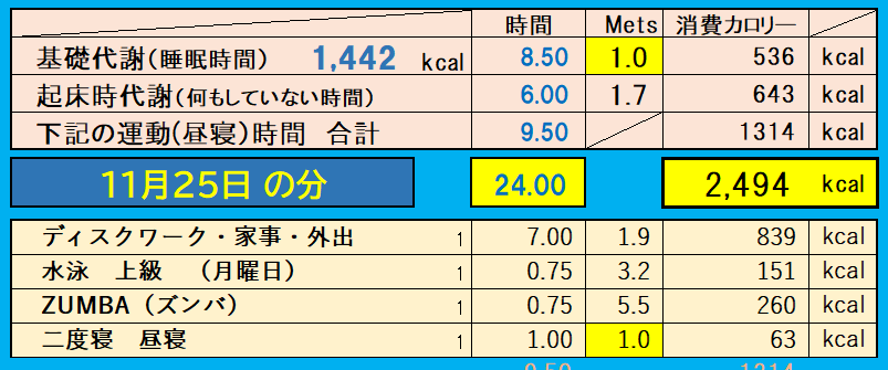 消費カロリーの合計値の画像『11月25日』