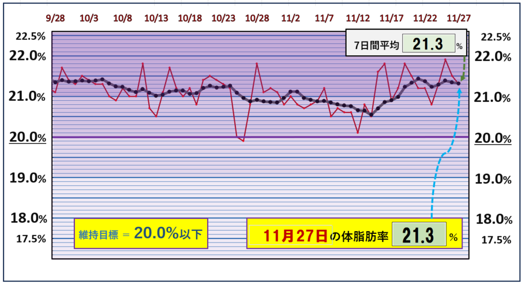 体脂肪率20％以下を目標にしたグラフ『11月27日』