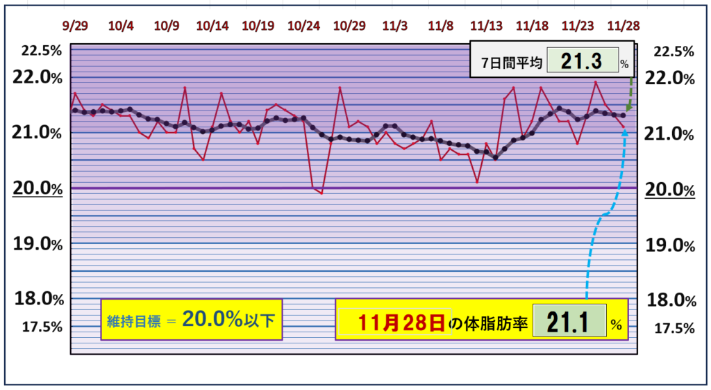 体脂肪率20％以下を目標にしたグラフ『11月28日』