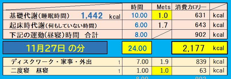 消費カロリーの合計値の画像『11月27日』