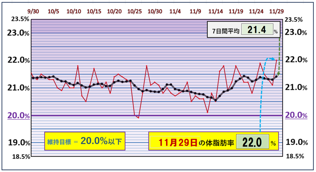 体脂肪率20％以下を目標にしたグラフ『11月29日』変更後