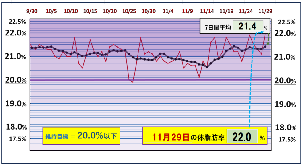 体脂肪率20％以下を目標にしたグラフ『11月29日』変更前