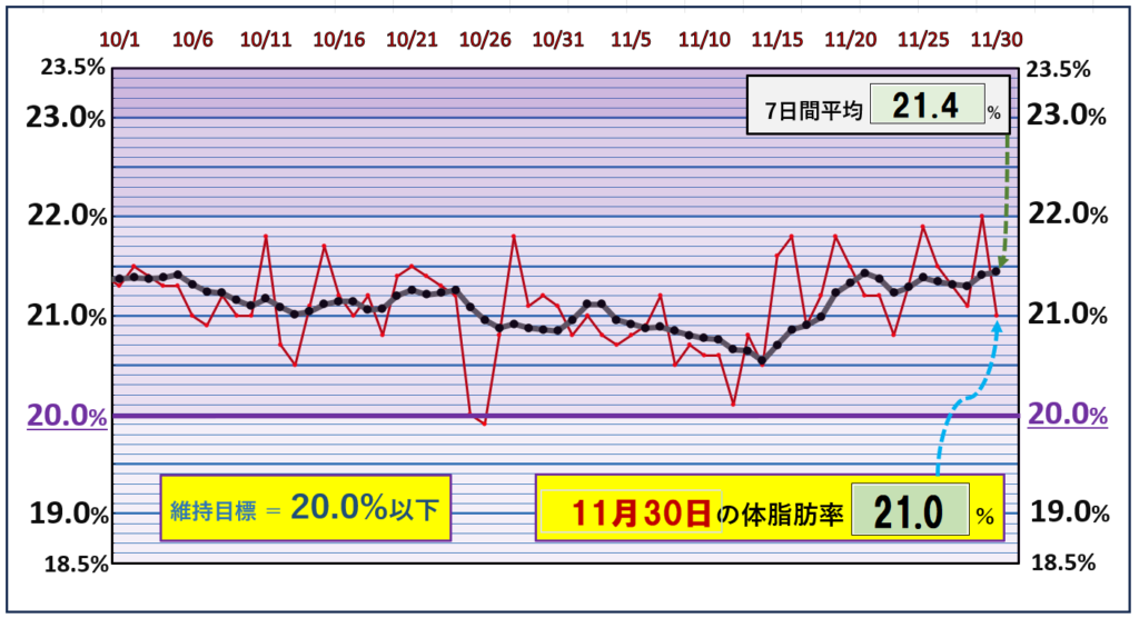 体脂肪率20％以下を目標にしたグラフ『11月30日』