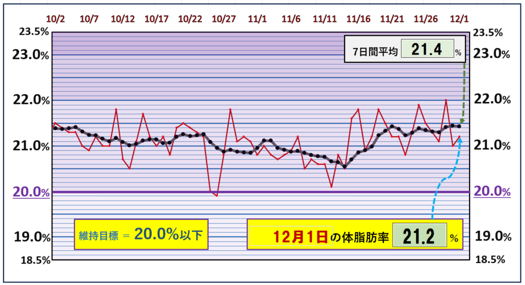 体脂肪率20％以下を目標にしたグラフ『12月1日』