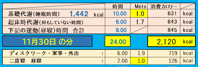 消費カロリーの合計値の画像『11月30日』