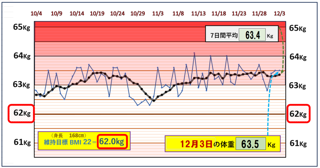 体脂肪率20％以下を目標にしたグラフ『12月3日』