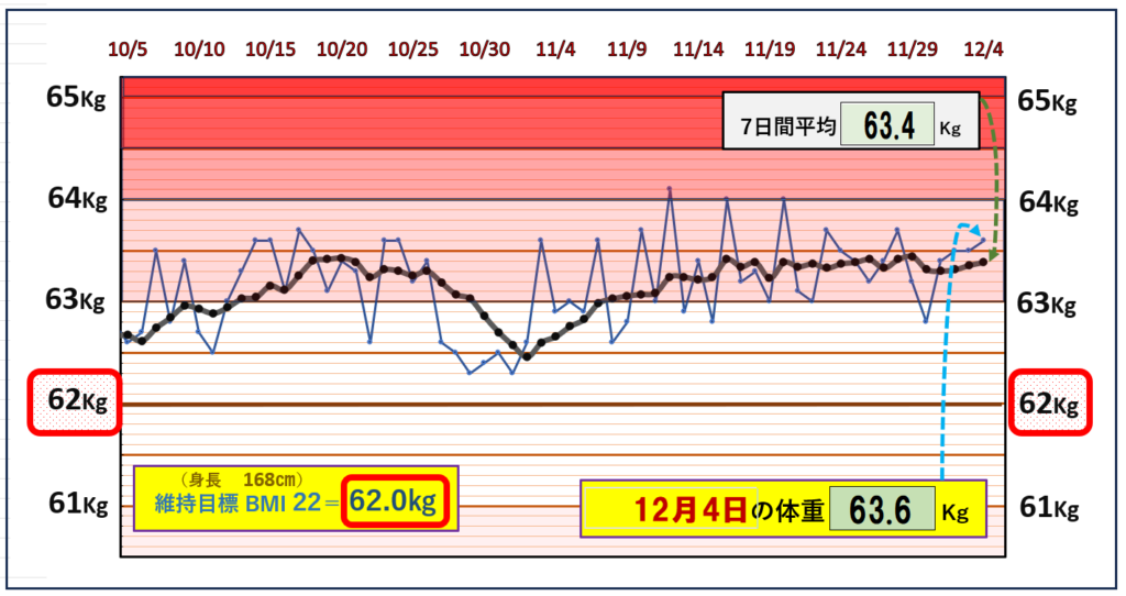 体脂肪率20％以下を目標にしたグラフ『12月4日』