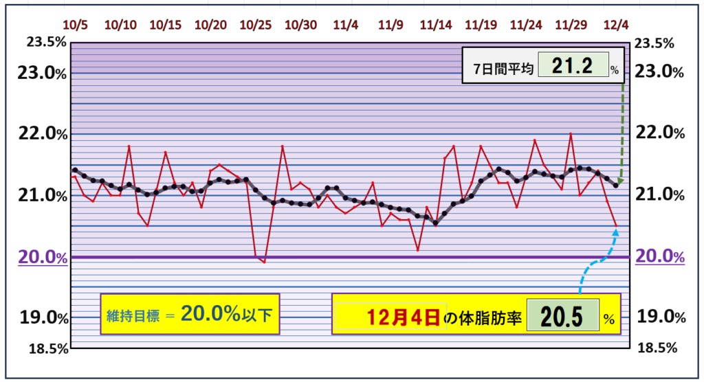 体脂肪率20％以下を目標にしたグラフ『12月4日』