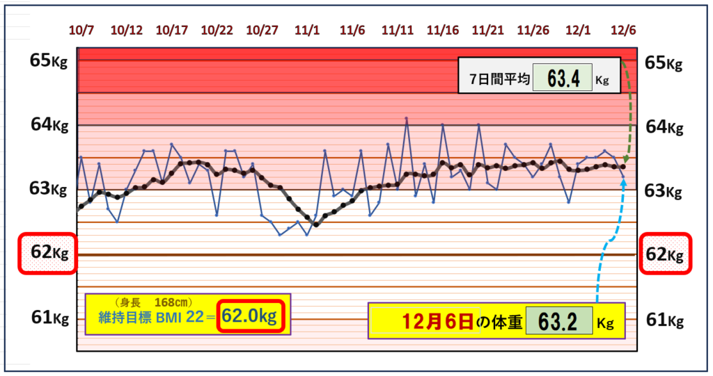 体脂肪率20％以下を目標にしたグラフ『12月6日』