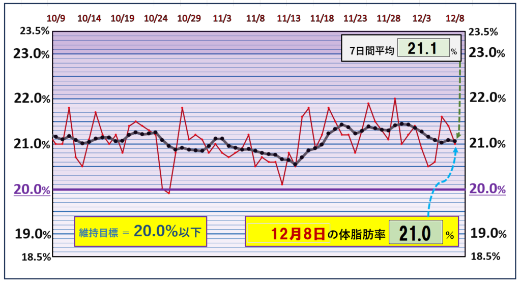 体脂肪率20％以下を目標にしたグラフ『12月8日』