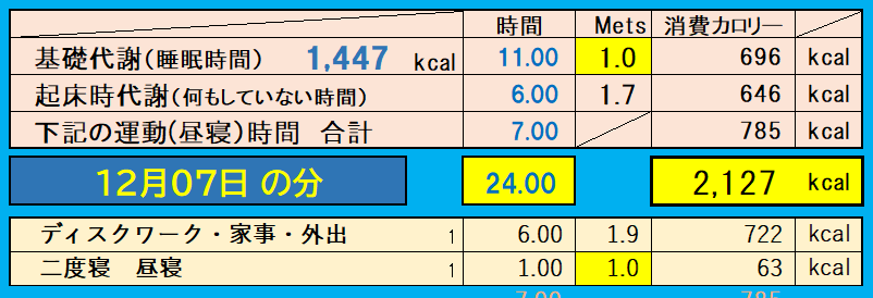 消費カロリーの合計値の画像『12月7日』