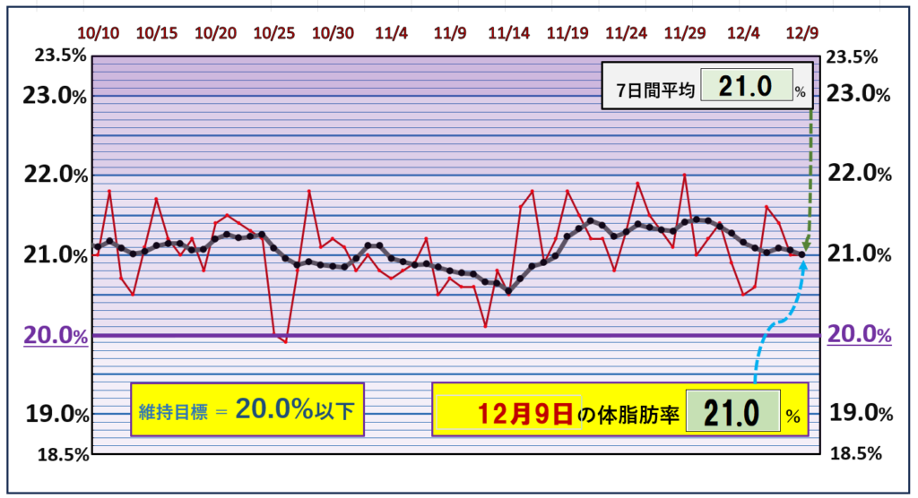 体脂肪率20％以下を目標にしたグラフ『12月9日』