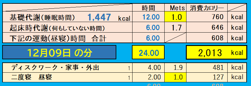 消費カロリーの合計値の画像『12月9日』