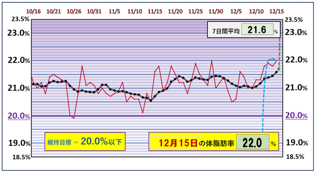 体脂肪率20％以下を目標にしたグラフ『12月15日』