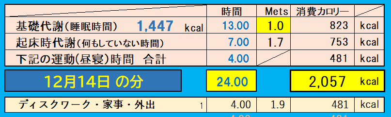 消費カロリーの合計値の画像『12月14日』