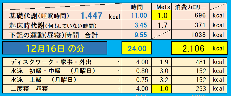 消費カロリーの合計値の画像『12月16日』