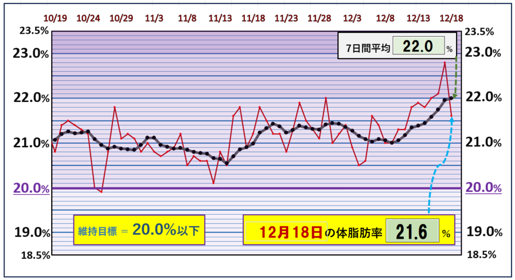 体脂肪率20％以下を目標にしたグラフ『12月18日』