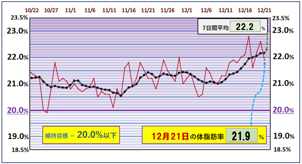 体脂肪率20％以下を目標にしたグラフ『12月21日』