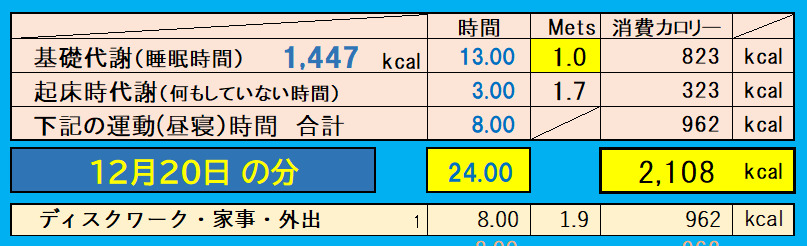 消費カロリーの合計値の画像『12月20日』